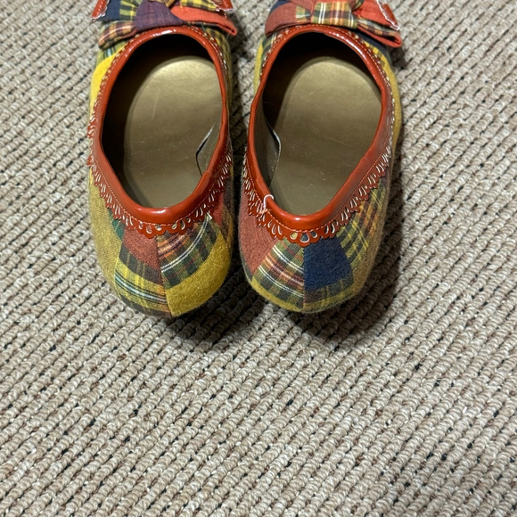Qupid Yellow Red Plaid Multicolor Plaid Fabric Bow Heels Women 8 - Picture 4 of 8